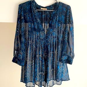 Blue silk floral print Joie 3/4 Sleeve blouse